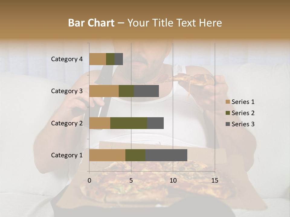Unhealthy Fat Man Sitting On Couch Drinking Beer And Eating Pizza PowerPoint Template