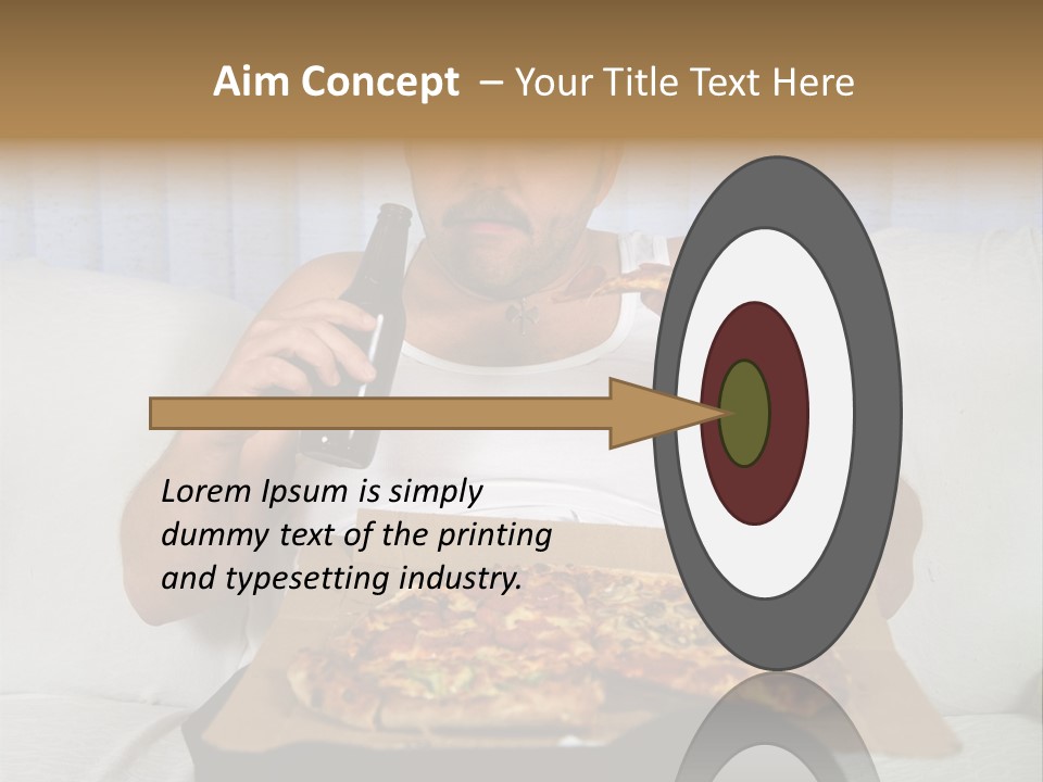 Unhealthy Fat Man Sitting On Couch Drinking Beer And Eating Pizza PowerPoint Template
