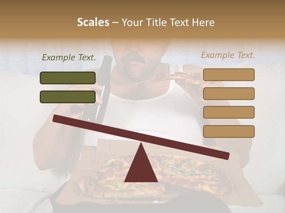 Unhealthy Fat Man Sitting On Couch Drinking Beer And Eating Pizza PowerPoint Template