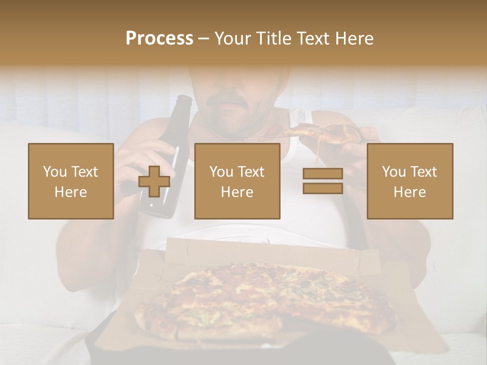 Unhealthy Fat Man Sitting On Couch Drinking Beer And Eating Pizza PowerPoint Template