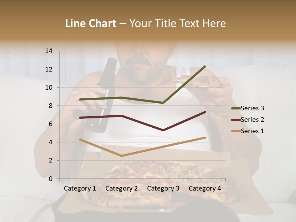 Unhealthy Fat Man Sitting On Couch Drinking Beer And Eating Pizza PowerPoint Template