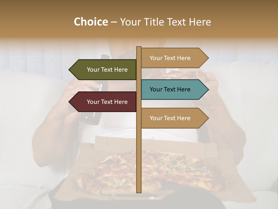Unhealthy Fat Man Sitting On Couch Drinking Beer And Eating Pizza PowerPoint Template