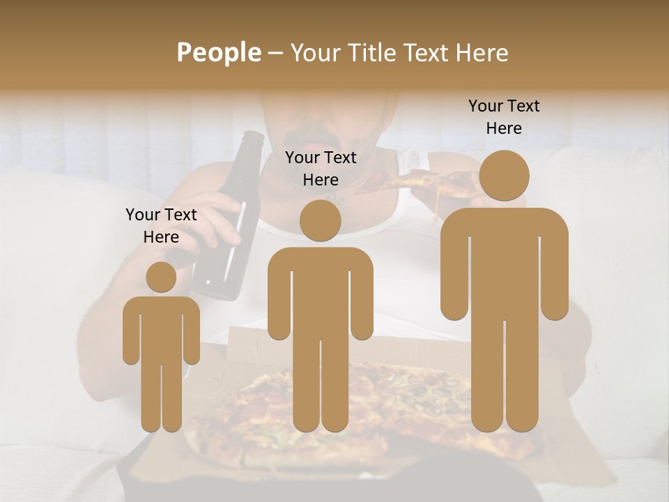 Unhealthy Fat Man Sitting On Couch Drinking Beer And Eating Pizza PowerPoint Template