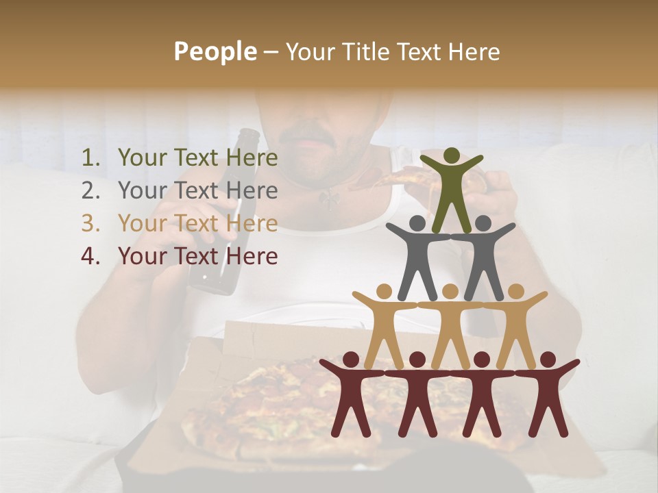 Unhealthy Fat Man Sitting On Couch Drinking Beer And Eating Pizza PowerPoint Template