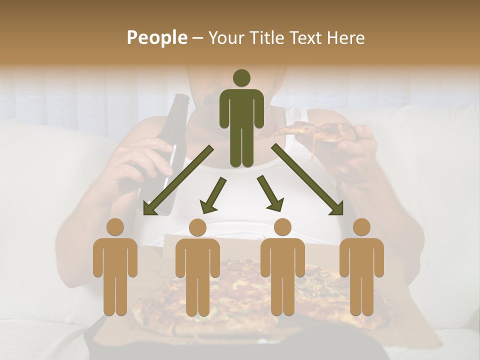 Unhealthy Fat Man Sitting On Couch Drinking Beer And Eating Pizza PowerPoint Template