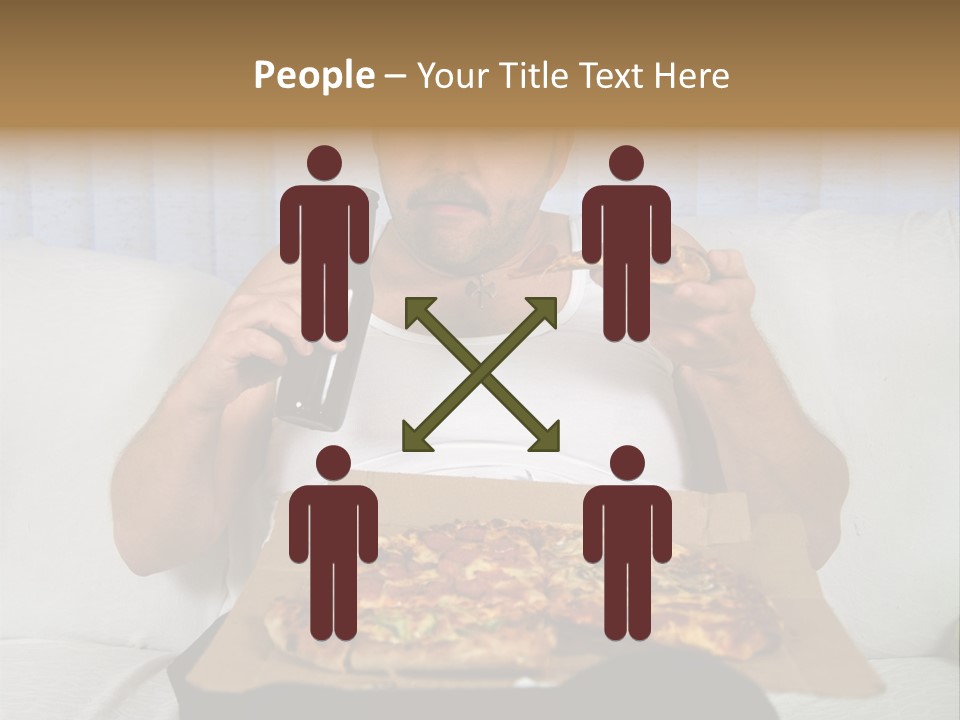 Unhealthy Fat Man Sitting On Couch Drinking Beer And Eating Pizza PowerPoint Template