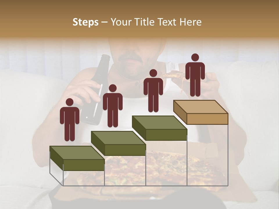 Unhealthy Fat Man Sitting On Couch Drinking Beer And Eating Pizza PowerPoint Template