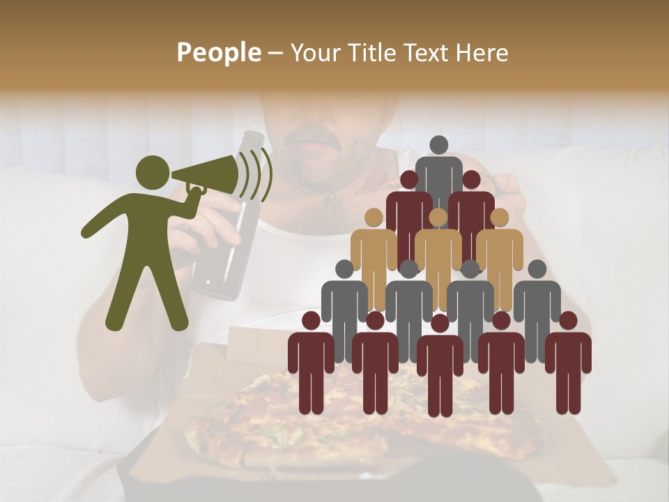 Unhealthy Fat Man Sitting On Couch Drinking Beer And Eating Pizza PowerPoint Template