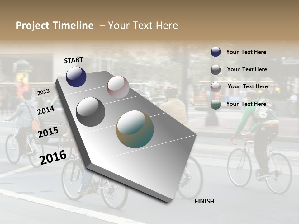 A Group Of People Riding Bikes Down A Street PowerPoint Template
