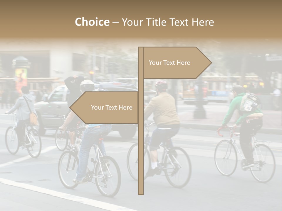 A Group Of People Riding Bikes Down A Street PowerPoint Template