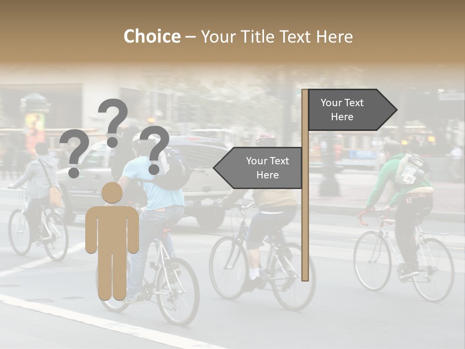 A Group Of People Riding Bikes Down A Street PowerPoint Template