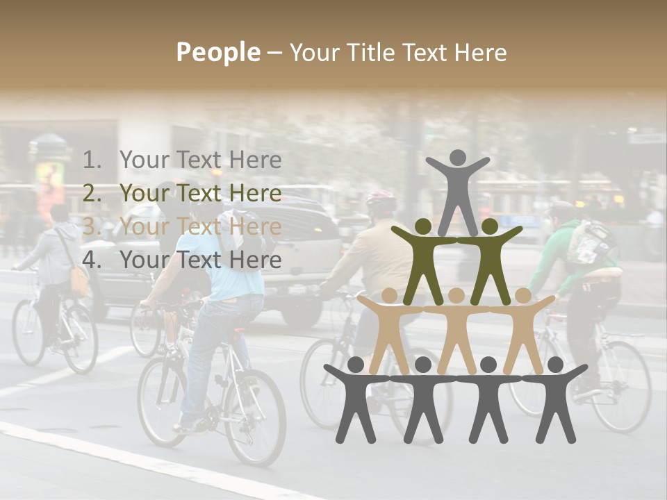 A Group Of People Riding Bikes Down A Street PowerPoint Template