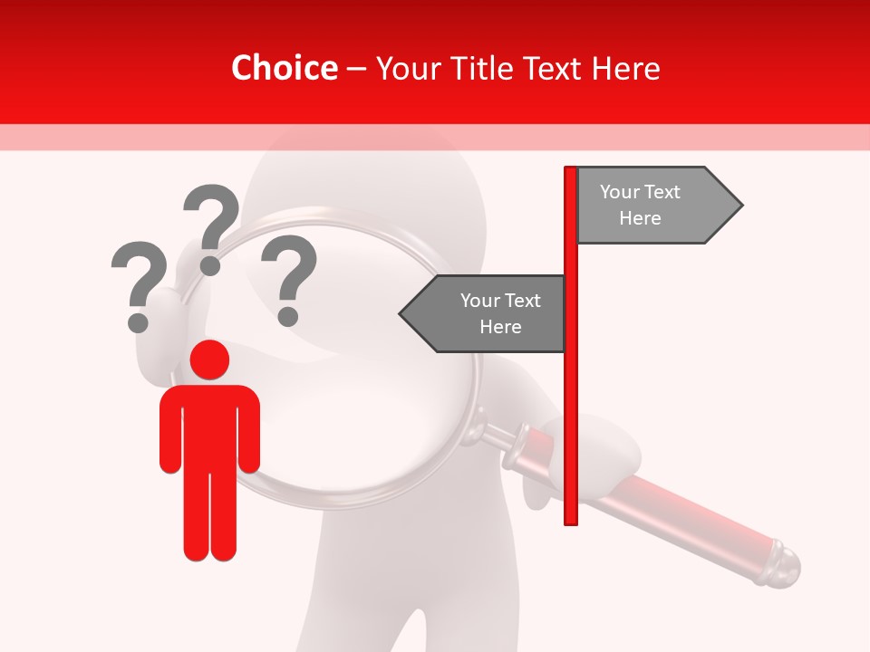 Little Human With Big Magnifier Look For Something PowerPoint Template