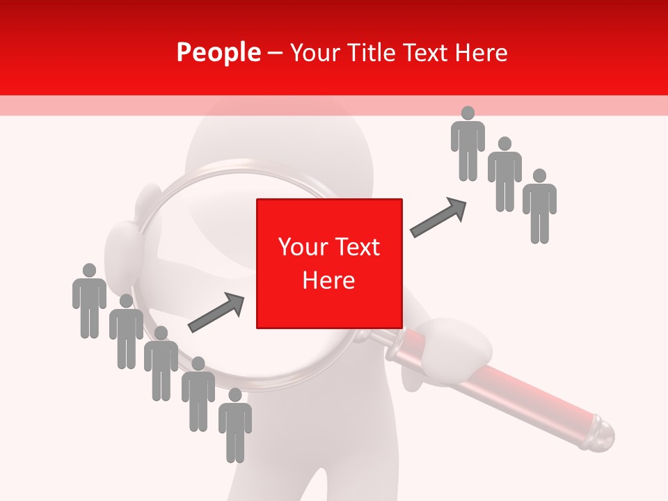 Little Human With Big Magnifier Look For Something PowerPoint Template