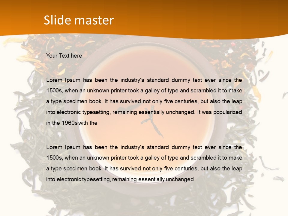 A Mix Green, Black And Flower Tea Leaves With Cup Of Tea PowerPoint Template