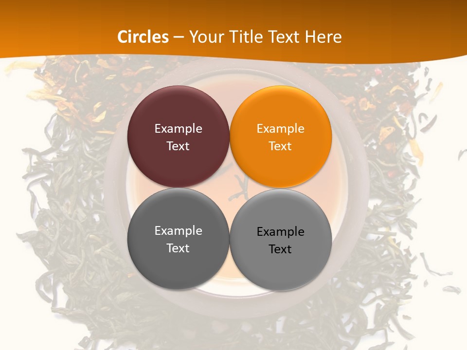 A Mix Green, Black And Flower Tea Leaves With Cup Of Tea PowerPoint Template