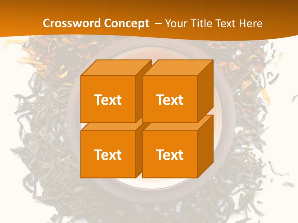 A Mix Green, Black And Flower Tea Leaves With Cup Of Tea PowerPoint Template