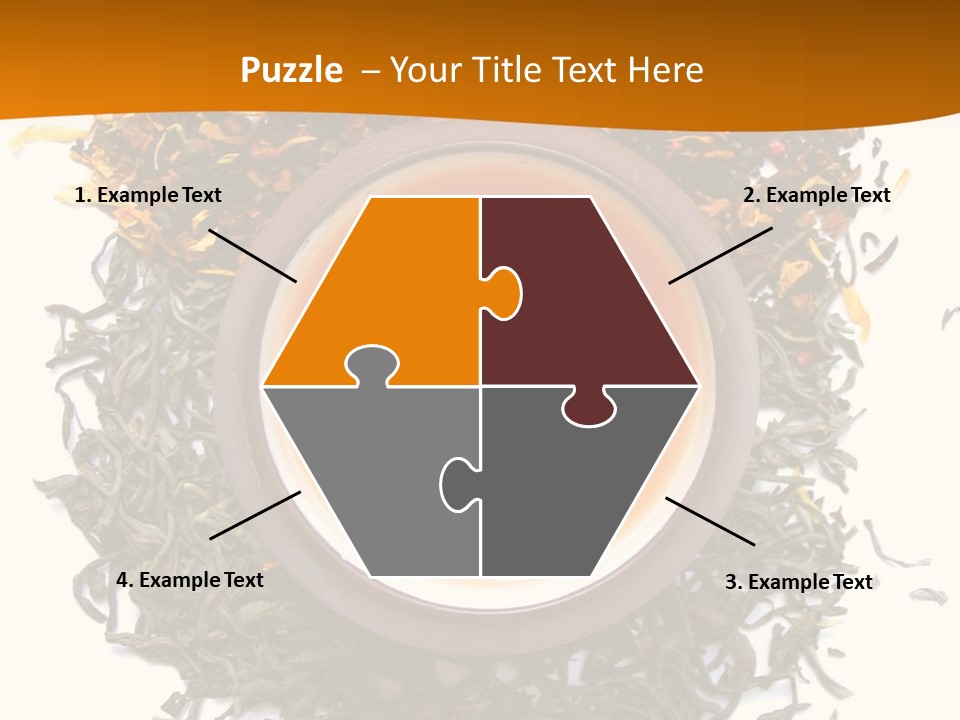 A Mix Green, Black And Flower Tea Leaves With Cup Of Tea PowerPoint Template