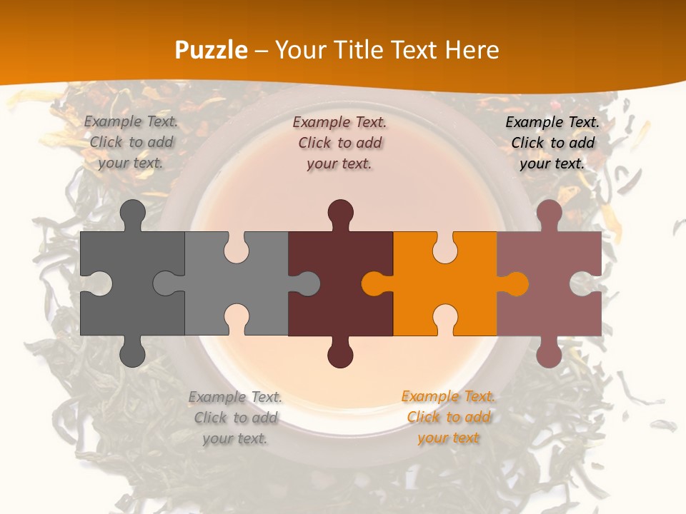 A Mix Green, Black And Flower Tea Leaves With Cup Of Tea PowerPoint Template