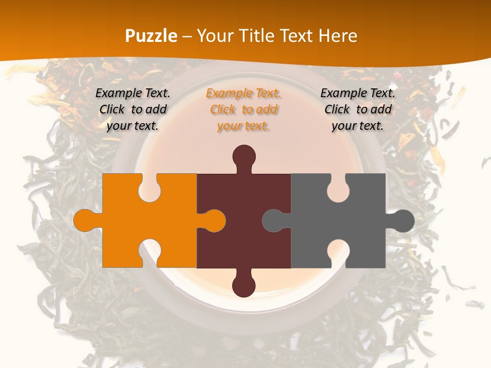 A Mix Green, Black And Flower Tea Leaves With Cup Of Tea PowerPoint Template