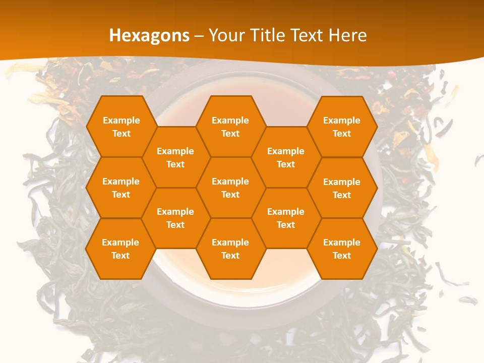 A Mix Green, Black And Flower Tea Leaves With Cup Of Tea PowerPoint Template