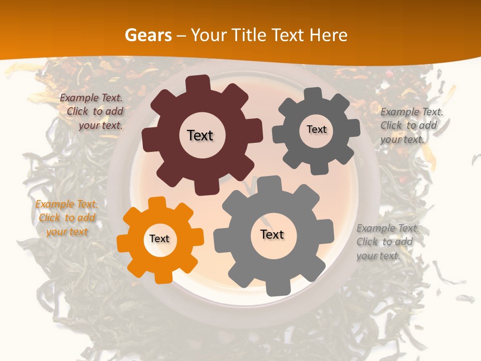 A Mix Green, Black And Flower Tea Leaves With Cup Of Tea PowerPoint Template