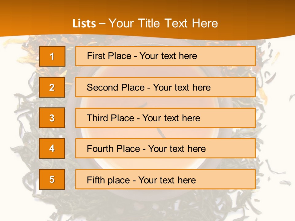 A Mix Green, Black And Flower Tea Leaves With Cup Of Tea PowerPoint Template