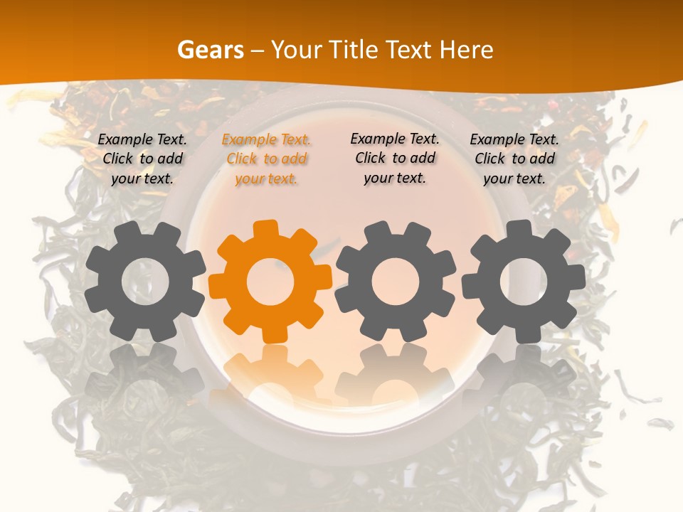 A Mix Green, Black And Flower Tea Leaves With Cup Of Tea PowerPoint Template