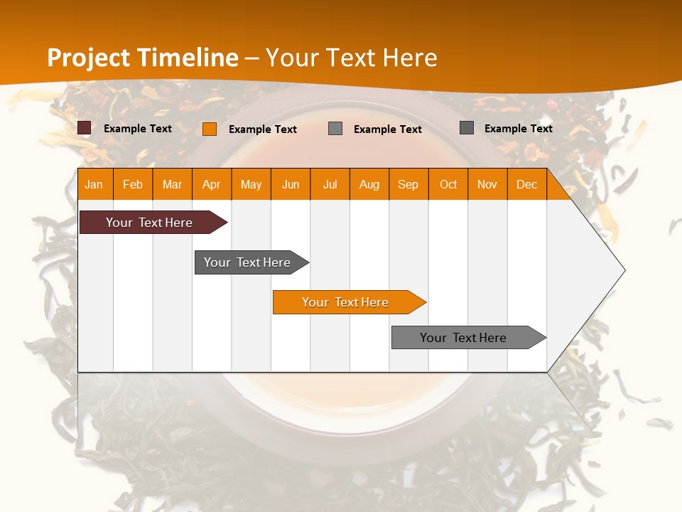 A Mix Green, Black And Flower Tea Leaves With Cup Of Tea PowerPoint Template