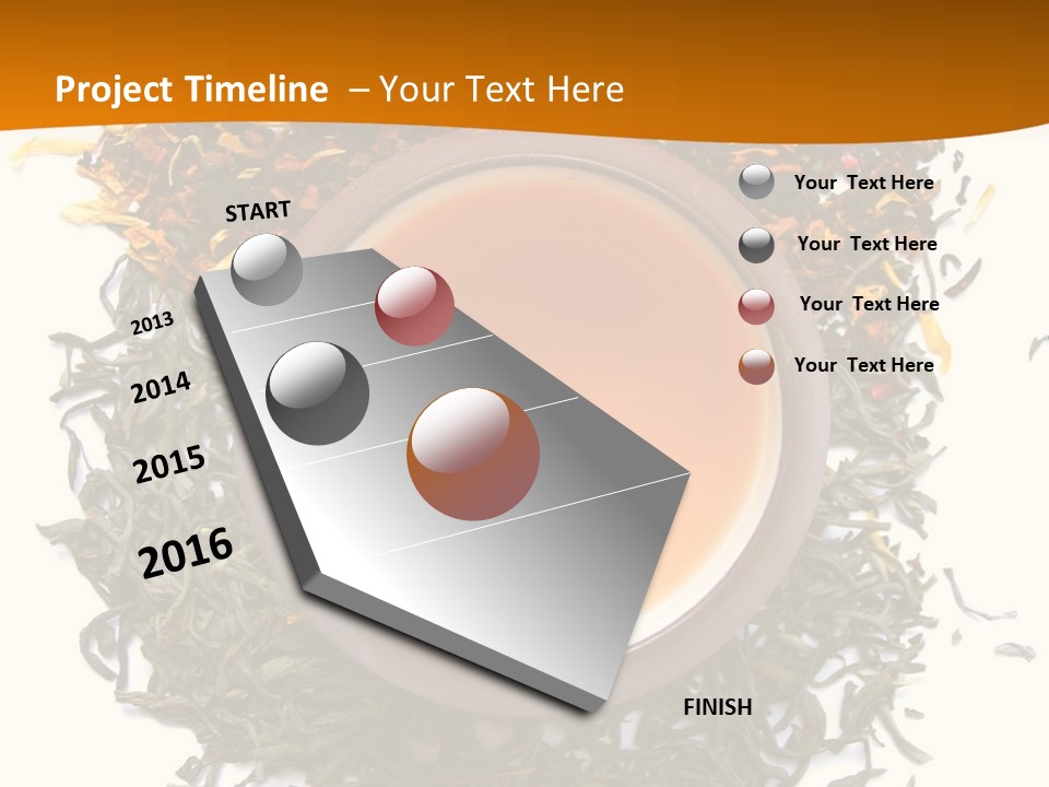 A Mix Green, Black And Flower Tea Leaves With Cup Of Tea PowerPoint Template
