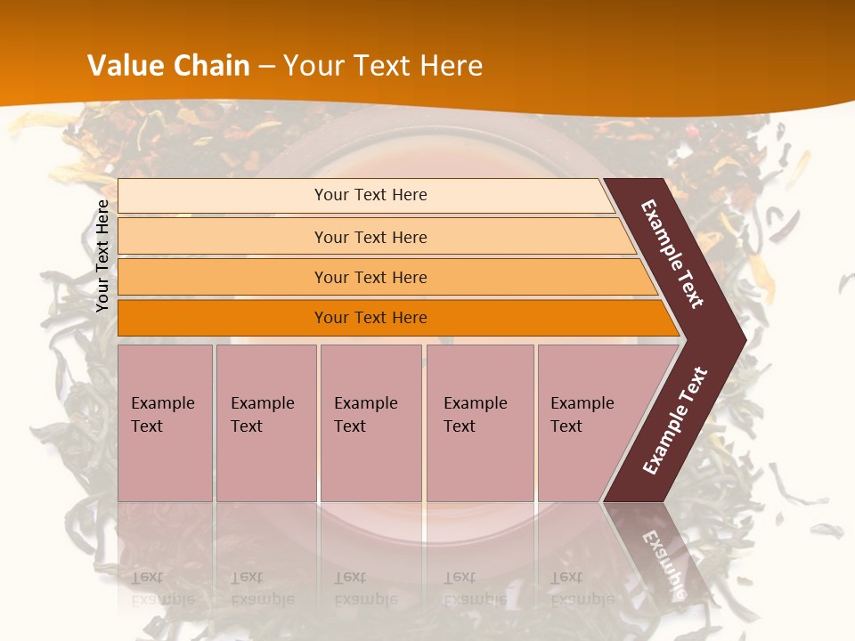 A Mix Green, Black And Flower Tea Leaves With Cup Of Tea PowerPoint Template