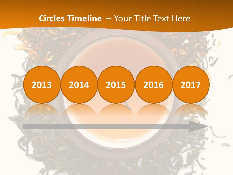 A Mix Green, Black And Flower Tea Leaves With Cup Of Tea PowerPoint Template