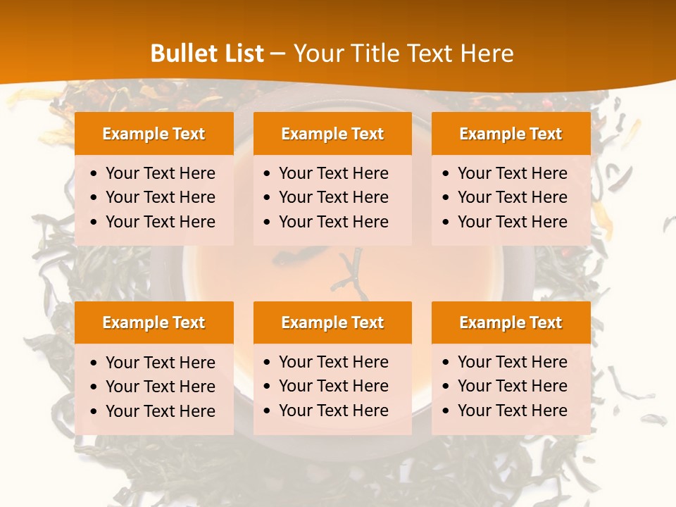 A Mix Green, Black And Flower Tea Leaves With Cup Of Tea PowerPoint Template