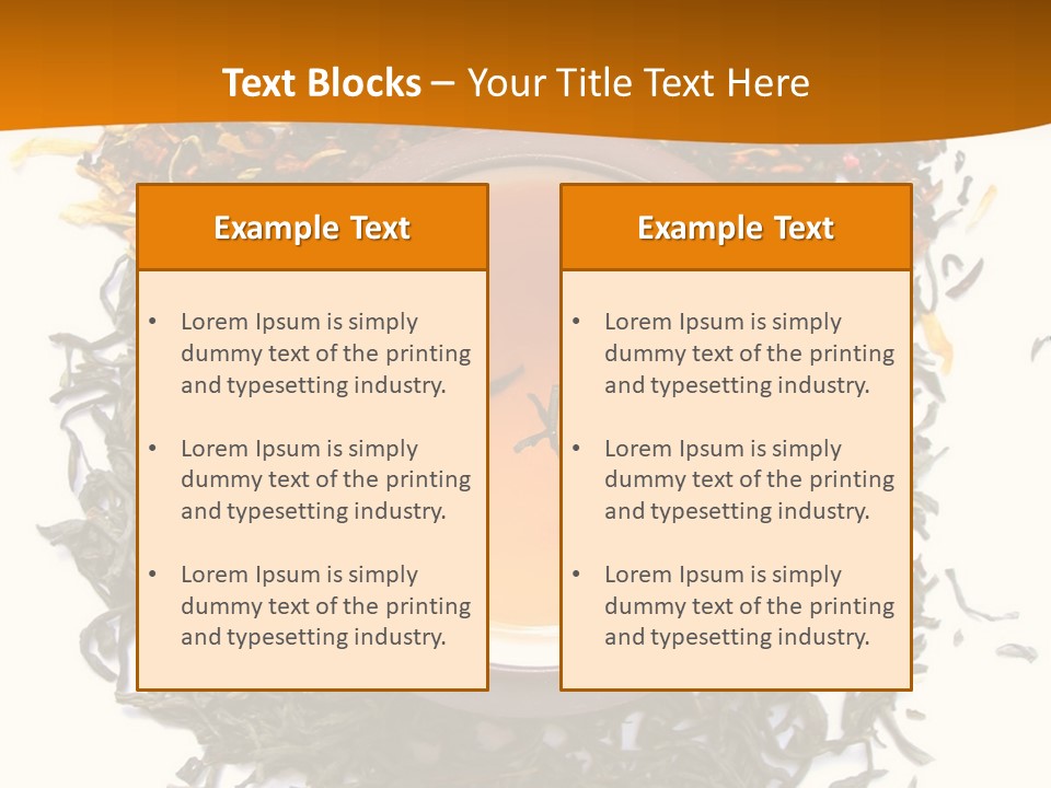 A Mix Green, Black And Flower Tea Leaves With Cup Of Tea PowerPoint Template
