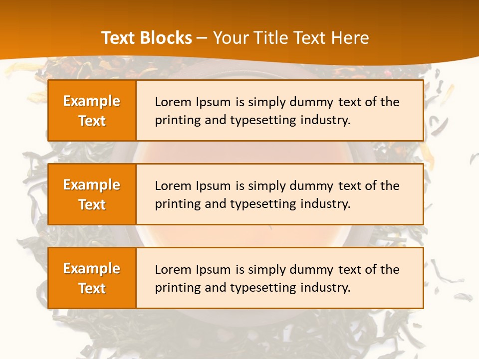 A Mix Green, Black And Flower Tea Leaves With Cup Of Tea PowerPoint Template