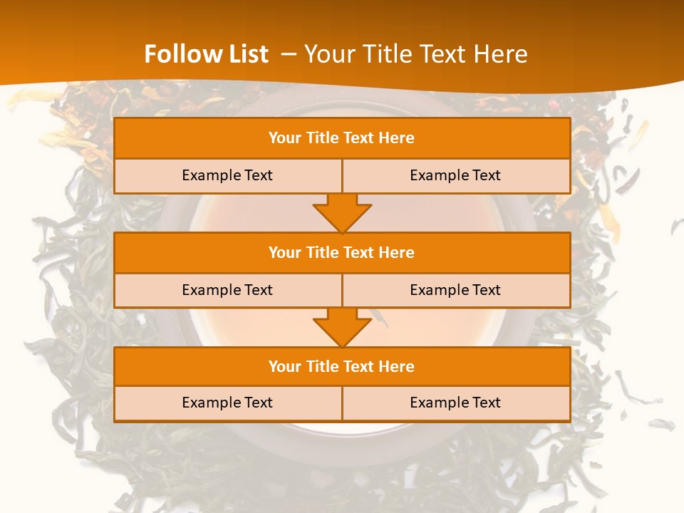 A Mix Green, Black And Flower Tea Leaves With Cup Of Tea PowerPoint Template