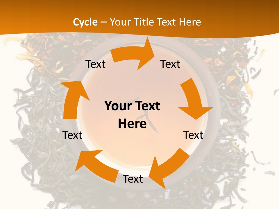 A Mix Green, Black And Flower Tea Leaves With Cup Of Tea PowerPoint Template