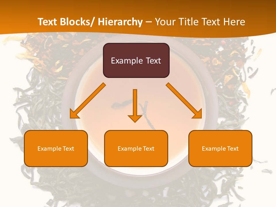 A Mix Green, Black And Flower Tea Leaves With Cup Of Tea PowerPoint Template