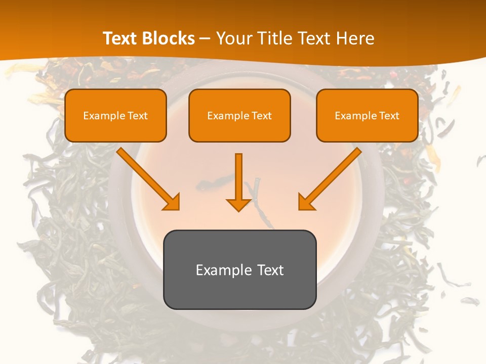 A Mix Green, Black And Flower Tea Leaves With Cup Of Tea PowerPoint Template
