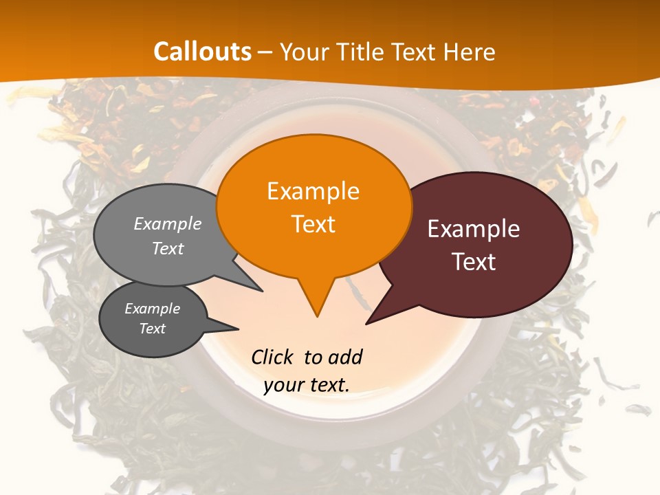 A Mix Green, Black And Flower Tea Leaves With Cup Of Tea PowerPoint Template