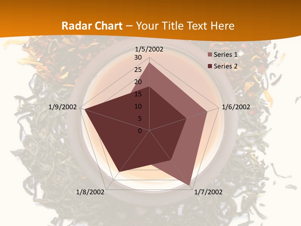 A Mix Green, Black And Flower Tea Leaves With Cup Of Tea PowerPoint Template