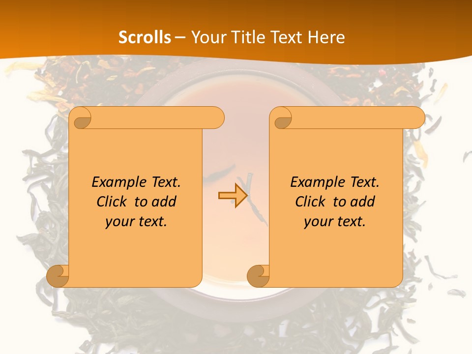 A Mix Green, Black And Flower Tea Leaves With Cup Of Tea PowerPoint Template