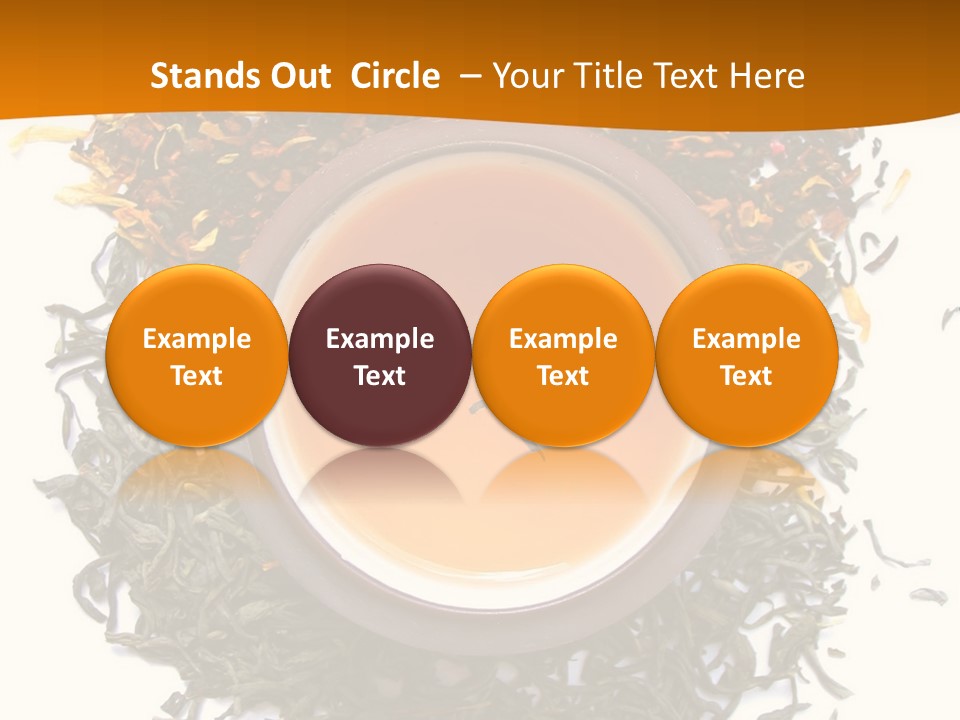 A Mix Green, Black And Flower Tea Leaves With Cup Of Tea PowerPoint Template