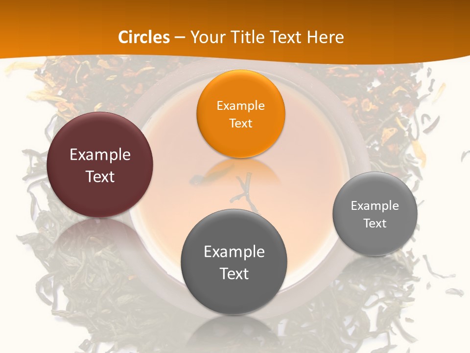 A Mix Green, Black And Flower Tea Leaves With Cup Of Tea PowerPoint Template