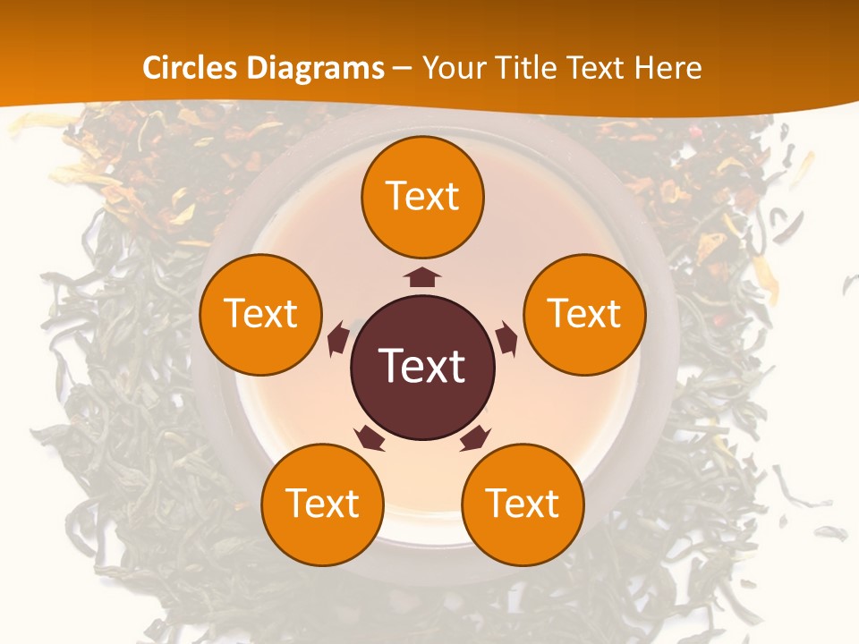 A Mix Green, Black And Flower Tea Leaves With Cup Of Tea PowerPoint Template