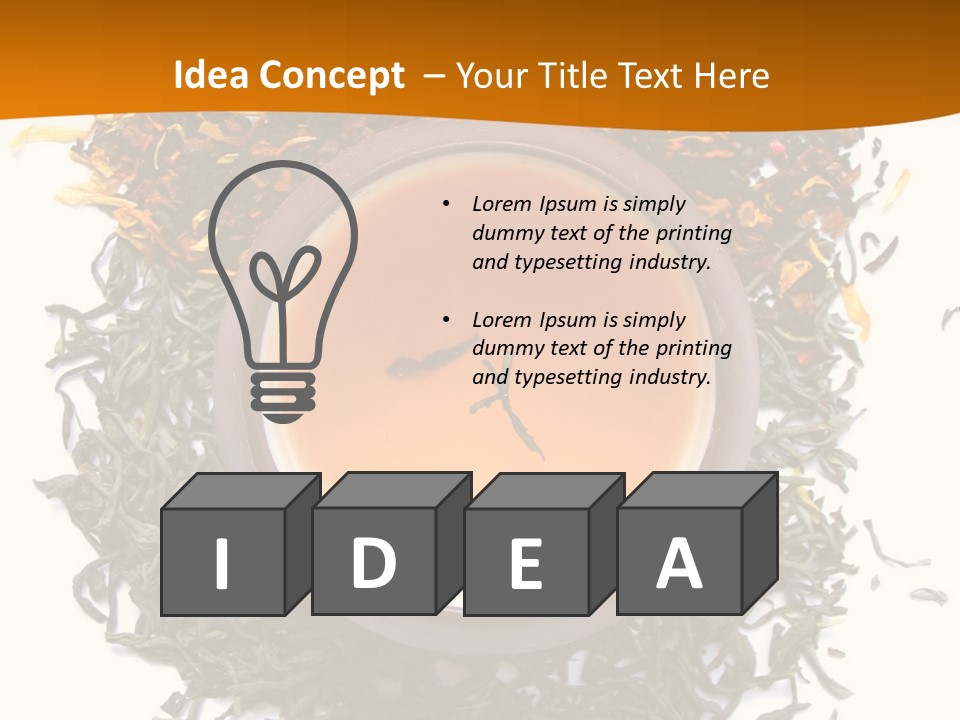 A Mix Green, Black And Flower Tea Leaves With Cup Of Tea PowerPoint Template