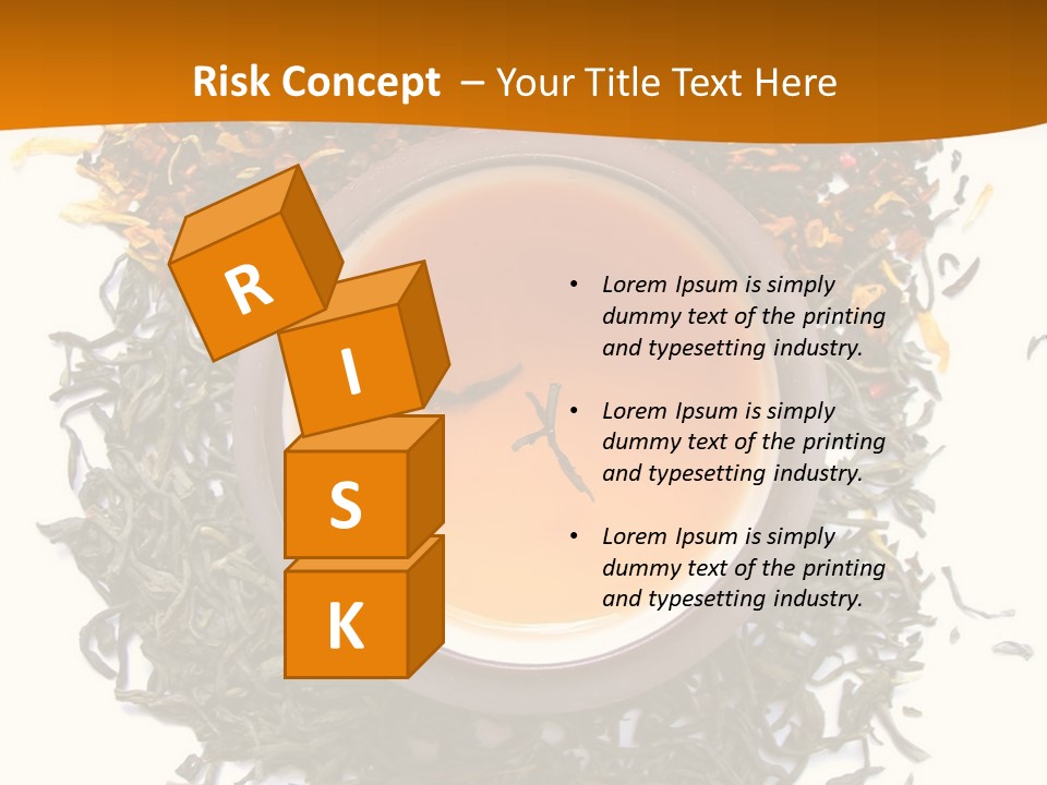 A Mix Green, Black And Flower Tea Leaves With Cup Of Tea PowerPoint Template