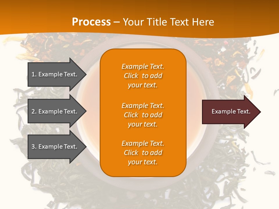 A Mix Green, Black And Flower Tea Leaves With Cup Of Tea PowerPoint Template