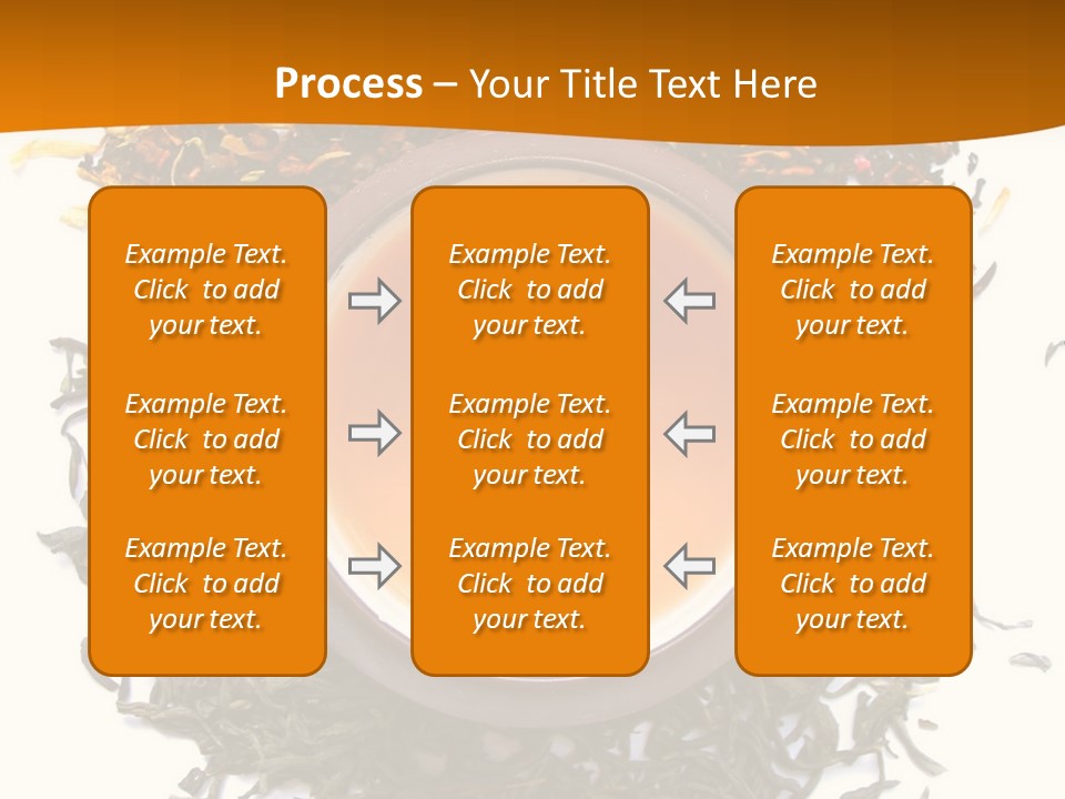 A Mix Green, Black And Flower Tea Leaves With Cup Of Tea PowerPoint Template