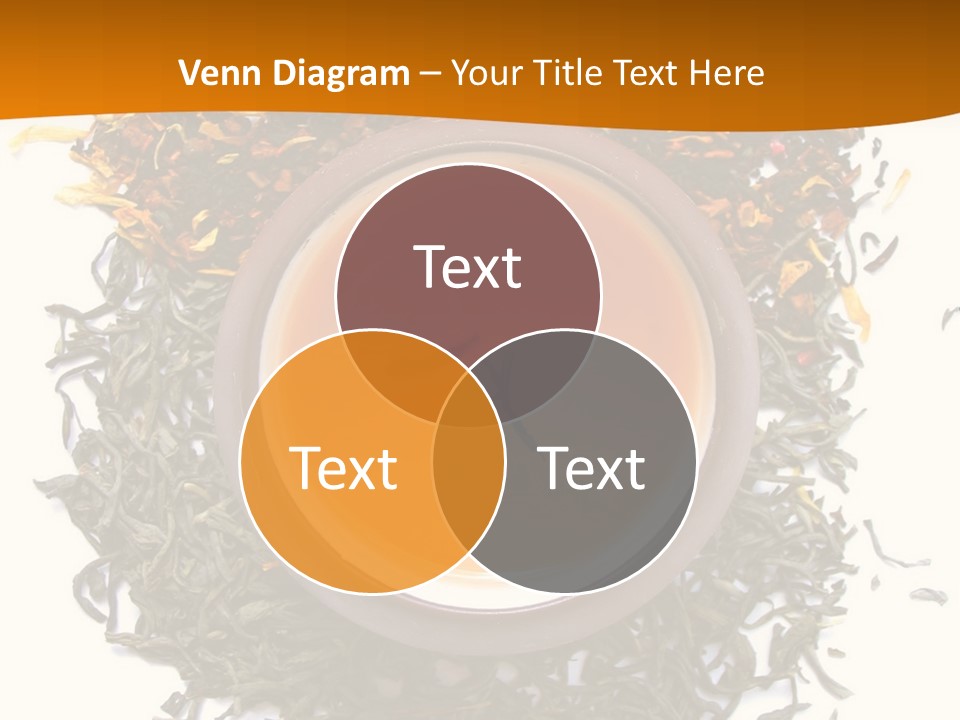 A Mix Green, Black And Flower Tea Leaves With Cup Of Tea PowerPoint Template